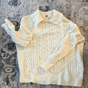 Free People Cream Cable Knit Turtleneck Sweater